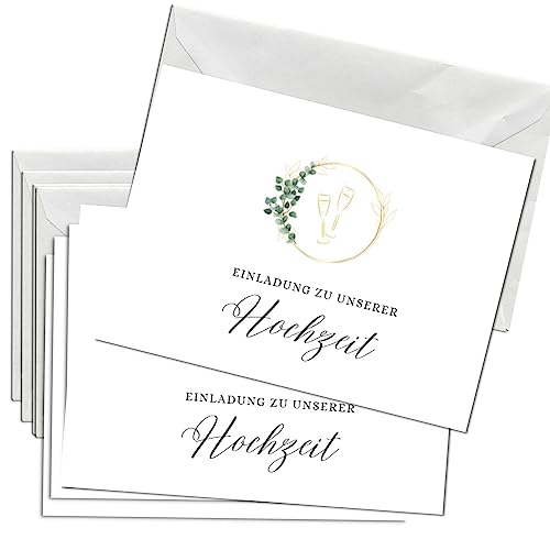 Briefzauber 12x Einladungskarten mit 12x Umschlägen | Hochzeit, Ehe | Din A6 Set mit Einfüllhilfen | Motiv: Minimal von Briefzauber