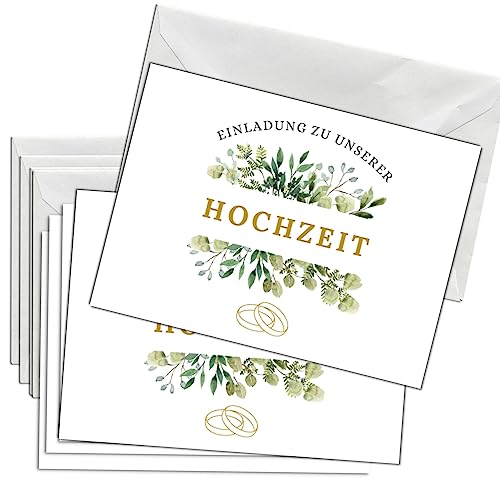 Briefzauber 12x Einladungskarten mit 12x Umschlägen | Hochzeitsfeier, Ehe | Din A6 Set mit Einfüllhilfen | Motiv: Blumig von Briefzauber