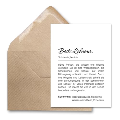 Briefzauber Definitionskarte Lehrerin | Set: A6 Karte mit Kraftpapierumschlag | Geschenk Lehrerin, Beste Lehrerin Geschenkidee von Briefzauber