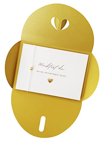 Briefzauber Patentante fragen - Karte mit Armband & Herzumschlag (gold) von Briefzauber