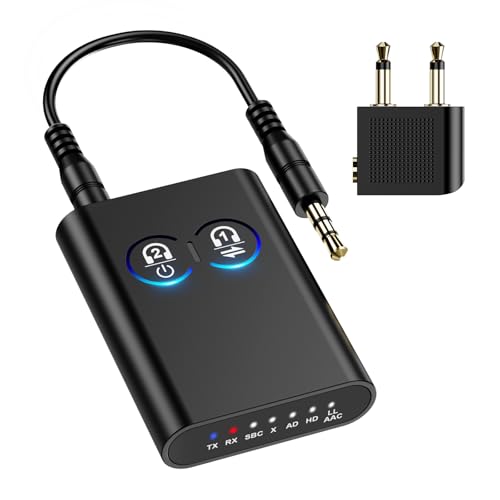 Brifit Bluetooth 5.2 Adapter auf 2 Kopfhörer, 2-in-1 Bluetooth Sender Empfänger Klinke 3.5mm, AUX Bluetooth Transmitter Receiver für/TV/Lautsprecher/Stereoanlage/Autoradio/Flugzeug, aptX-LL/Adaptive von Brifit