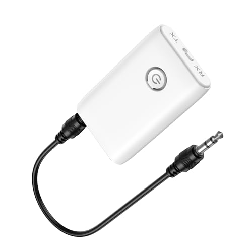 Brifit Bluetooth Adapter 5.0, 2 in 1 Bluetooth Sender Empfänger, Bluetooth Aux Adapter Klinke 3,5mm, Bluetooth Audio Empfänger für Auto, TV, PC, Lautsprecher, Kopfhörer - Weiß von Brifit
