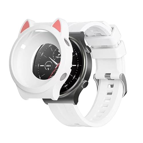 Brifu Silikon-Schutzhüllen kompatibel mit Huawei Watch GT2 (46mm), niedliche Katzenohren Smart Watch Schutzhülle, stoßfeste Schutzhülle-Weiß von Brifu