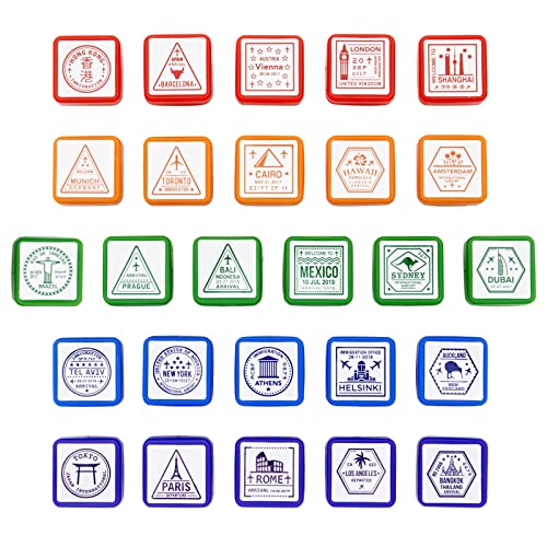 Briefmarken-Set für Reisepass, Stadt und Land (2,5 x 2,5 cm, 26-teilig) von Bright Creations