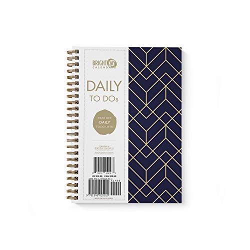 Bright Day To-Do-Liste, Tagesaufgaben-Checklisten-Planer, Zeitmanagement-Notizbuch von Bright Day, nicht datiert, flexibler Einband, Spiralorganizer, 21,6 x 16,2 cm (blau-goldfarbene Geometrie) von Bright Day Calendars