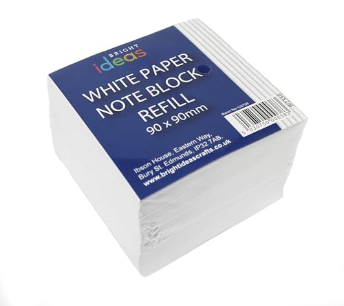 Bright Ideas White Paper Note Block Refill, White, 9cm x 9cm Sheet Cube Note Box with White Sheets, Memo Block and Dispenser Message Pad & Small Writing Paper for School Office Home von Bright Ideas