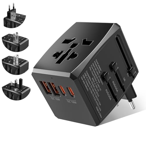 Brightark Reiseadapter Weltweit,Universal Reiseadapter Weltweit mit 2 USB,2 Typ-C und 1AC Steckdose,Internationaler Steckdosenadapter für Deutschland USA England Thailand Adapter,für AC 100-240 V von BrightArk