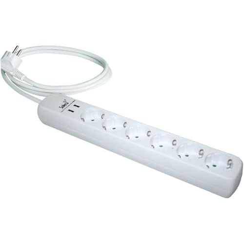 Mehrfachsteckdose mit 6 Steckdosen mit USB-Kabel und 2 Anschlüssen, ideal zum Aufladen von Geräten und zum Anschluss verschiedener Elektrogeräte. von Brightium