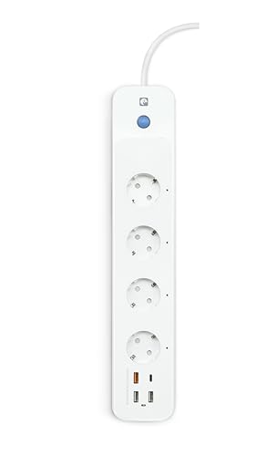 Steckdosenleiste mit 4 Steckdosen und 3 USB-A 1 C-Anschlüssen, ideal zum Laden mehrerer Geräte und zur Optimierung von Räumen in Büros und zu Hause. von Brightium