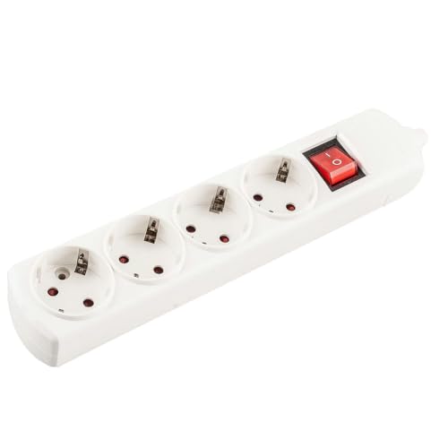 Weißer Sockel mit 4 Steckdosen, ohne Kopfteil, mit Inneninstallation. Ideal für eine Moderne und funktionale Umgebung, perfekt für die Organisation und Optimierung von elektrischen Räumen. von Brightium