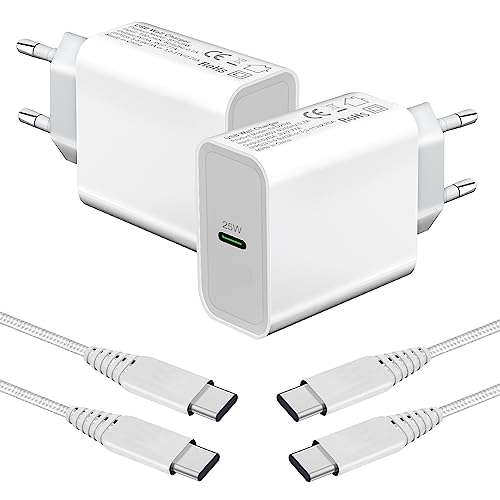 2-Pack 25W USB C Ladegerät mit Ladekabel für Samsung Galaxy S24 S23 S22 Plus Ultra S21 FE 5G A54 A53 A34 A33 A14 A23 A52S A52 A72 A13,Note 20,Typ C Handy Schnellladegerät Netzteil Ladestecker Stecker von Brighttodays