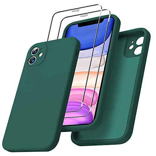 Brighttodays 3-in-1 Set für iPhone 11 Hülle 6,1 Zoll,[Flüssige Silikon],iPhone11 Handyhülle/Schutzhülle und Schutzfolie 2Stück,Stoßfeste Kratzfest Handy Hulle,Ultra Dünn Microfiber Case Cover-Grün von Brighttodays