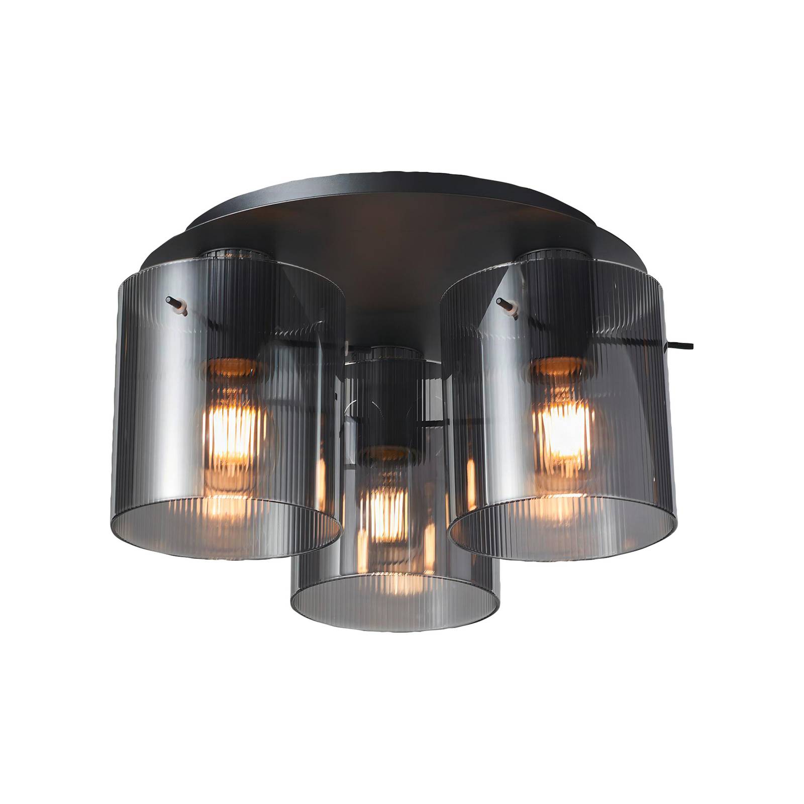 Deckenlampe Riffelini, Ø 37 cm, rauchgrau, 3-flg., Glas Deckenlampe Riffelini, Ø 37 cm, rauchgrau, 3-flg., Glas von Brilliant