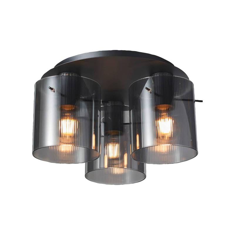 Deckenlampe Riffelini, Ø 37 cm, rauchgrau, 3-flg., Glas von Brilliant