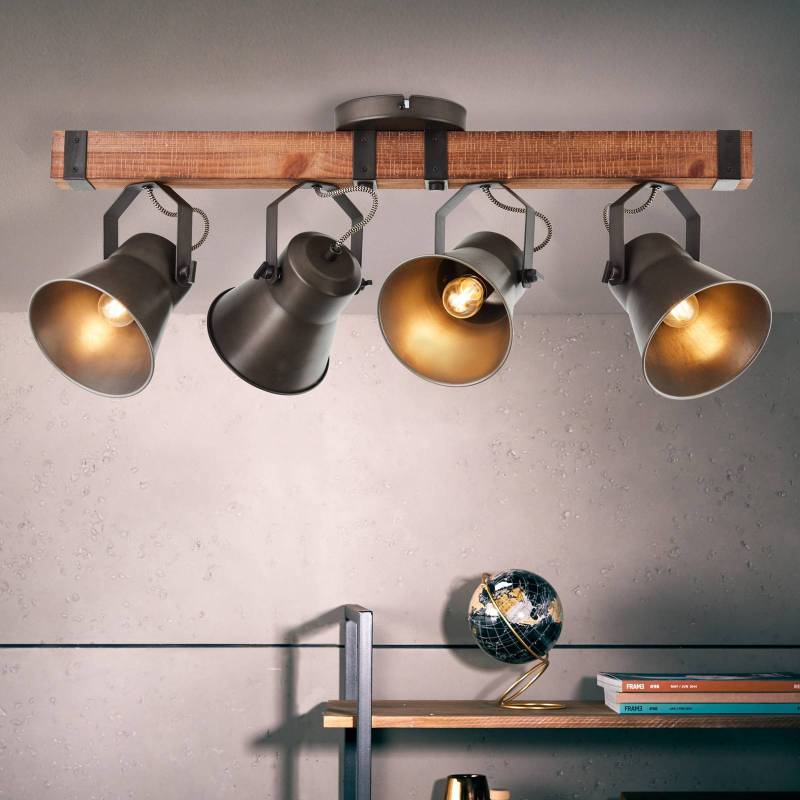 Deckenstrahler Decca, Länge 78 cm, schwarz/holz, 4-flg. von Brilliant