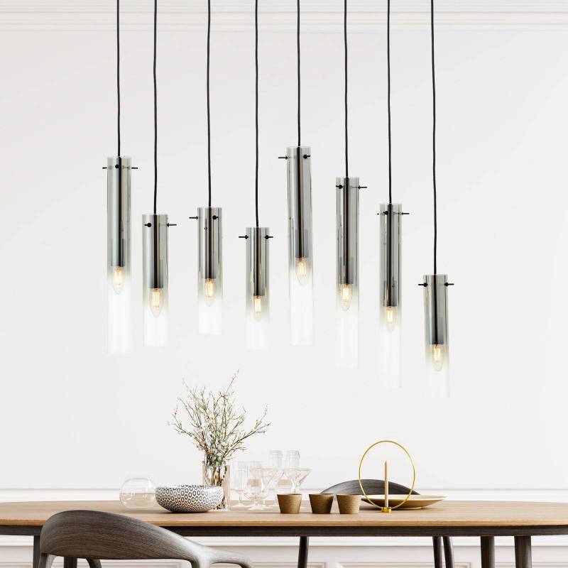 Hängelampe Glasini, Länge 80 cm, rauchgrau, 8-flg., Glas von Brilliant