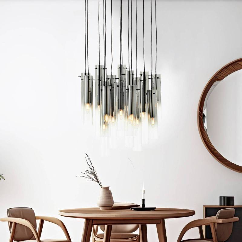 Hängelampe Glasini, Ø 52 cm, rauchgrau, 14-flg., Glas von Brilliant