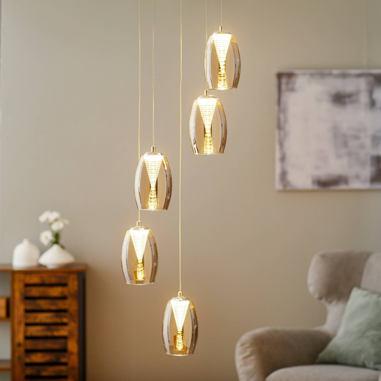 LED-Hängeleuchte Metropolis Rauchglas fünfflammig LED-Hängeleuchte Metropolis Rauchglas fünfflammig von Brilliant