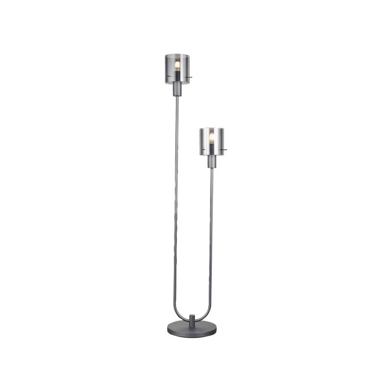 Stehlampe Riffelini, Höhe 152 cm, rauchgrau, 2-flg., Glas von Brilliant