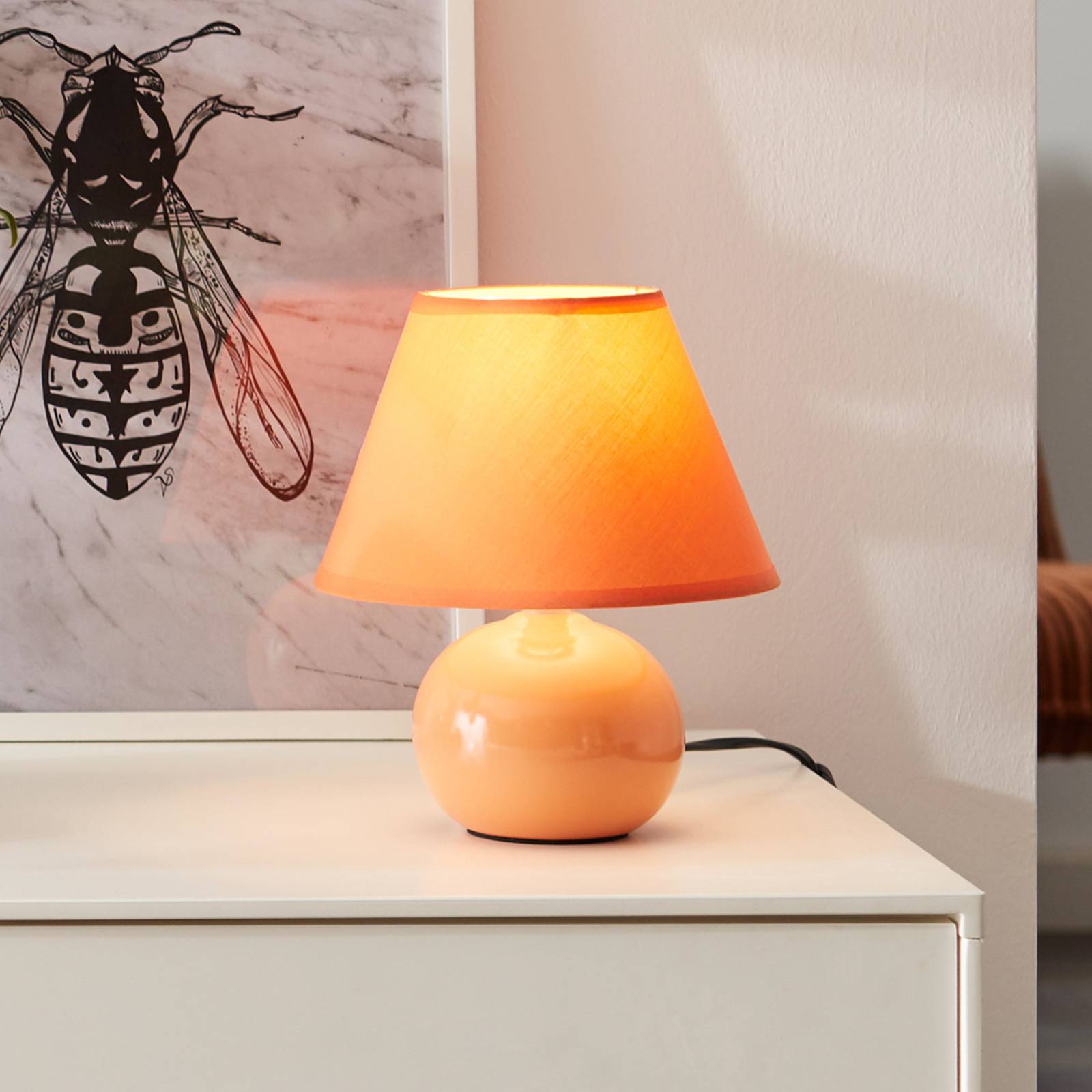 Tischlampe Primo, orange, Ø 19 cm, Textil/Keramik Tischlampe Primo, orange, Ø 19 cm, Textil/Keramik von Brilliant