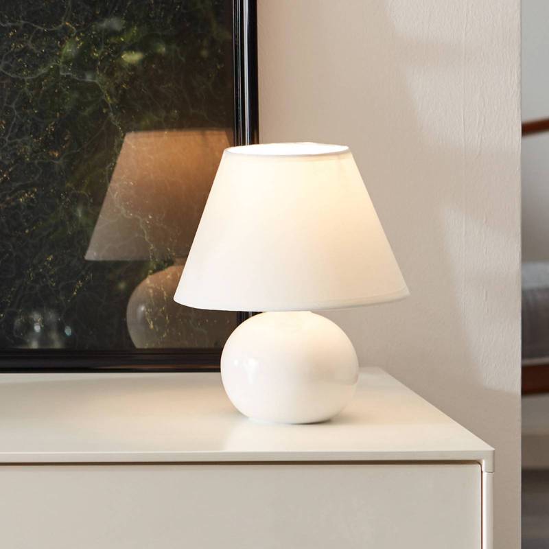 Tischlampe Primo, weiß, Ø 19 cm, Textil/Keramik von Brilliant