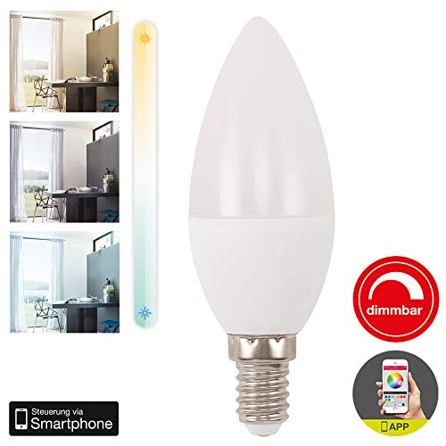 Briloner Leuchten - Wifi LED Lampe, dimmbar und Timerfunktion via APP, Amazon Echo, Alexa und Google Home kompatibel, E14 4.5W, 350 lm, Farbtemperatur: warm weiß bis kalt weiß (2700-6500 Kelvin) von Briloner Leuchten