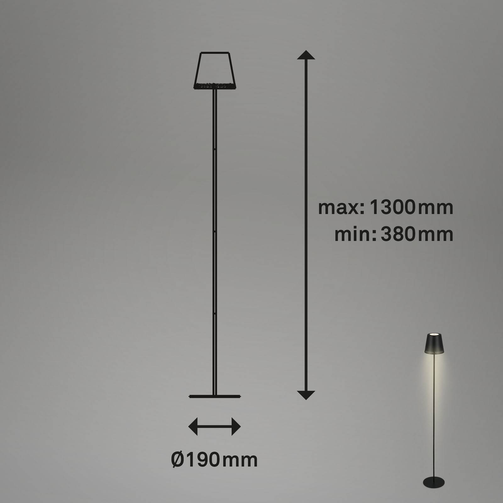 LED-Akku-Stehleuchte Kiki, 2.700K, schwarz von Briloner