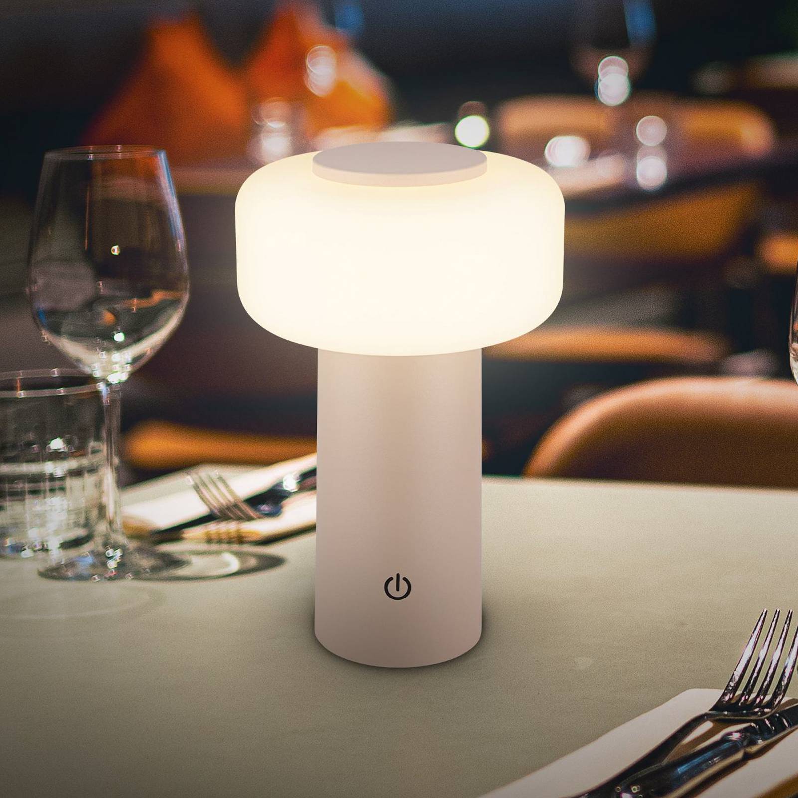 LED-Akku-Tischleuchte Juna, beige, IP44, dimmbar, 20 cm LED-Akku-Tischleuchte Juna, beige, IP44, dimmbar, 20 cm von Briloner