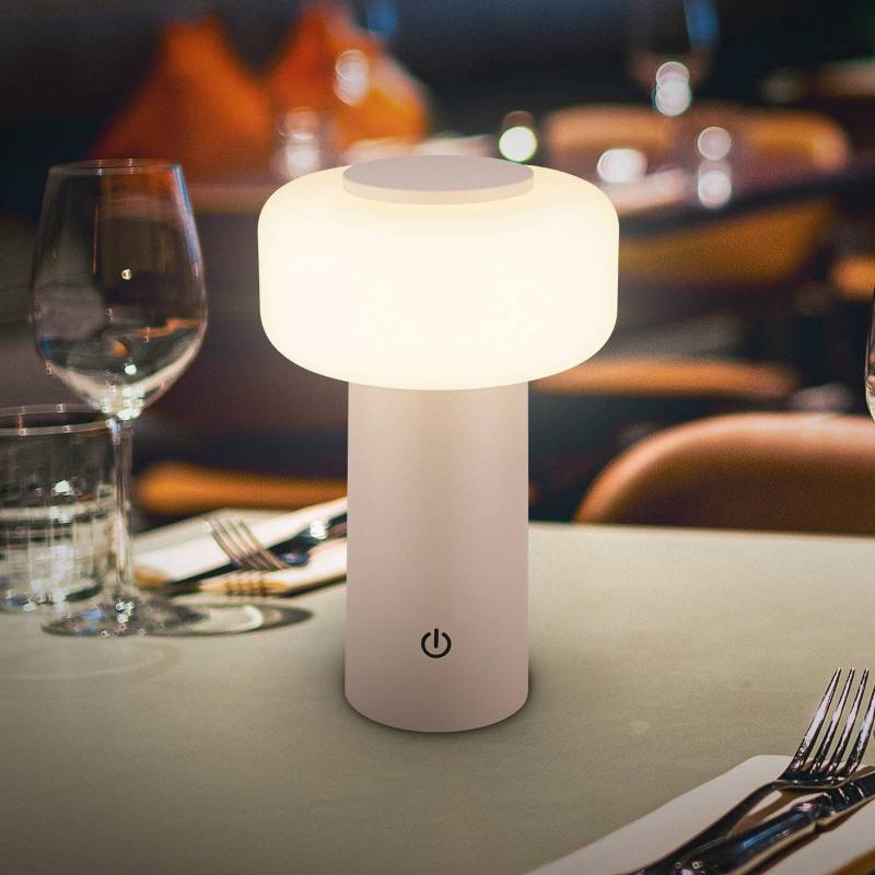 LED-Akku-Tischleuchte Juna, beige, IP44, dimmbar, 20 cm von Briloner