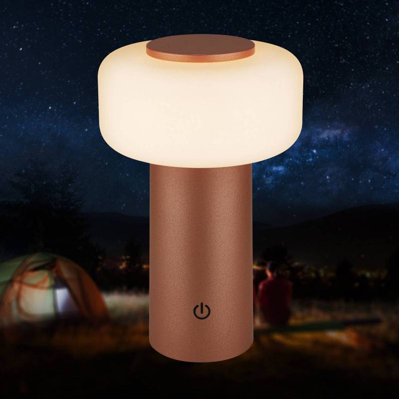 LED-Akku-Tischleuchte Juna, braun, IP44, dimmbar, 20 cm von Briloner