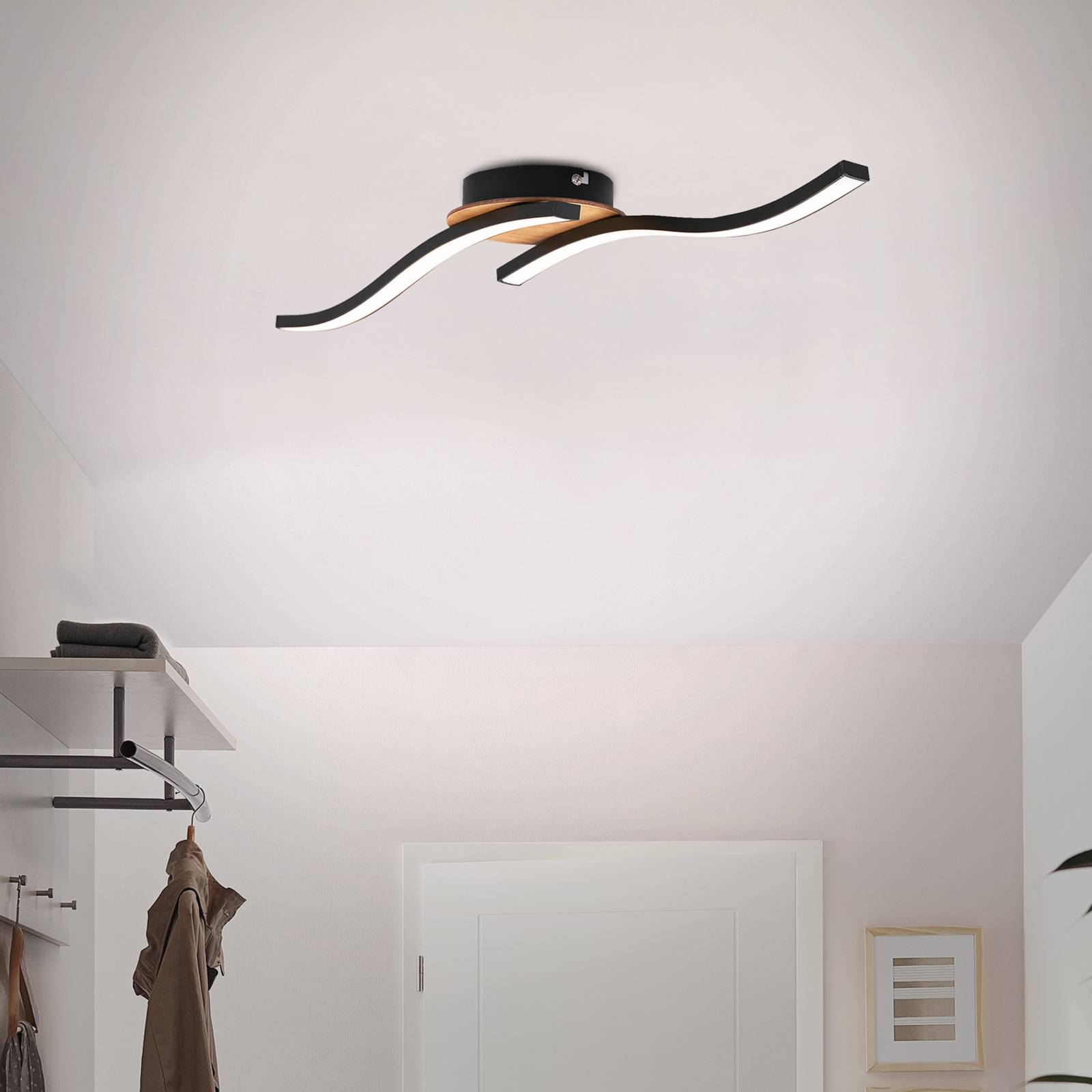 LED-Deckenlampe Go 2-flg schwarz/Holzdekor gewellt von Briloner