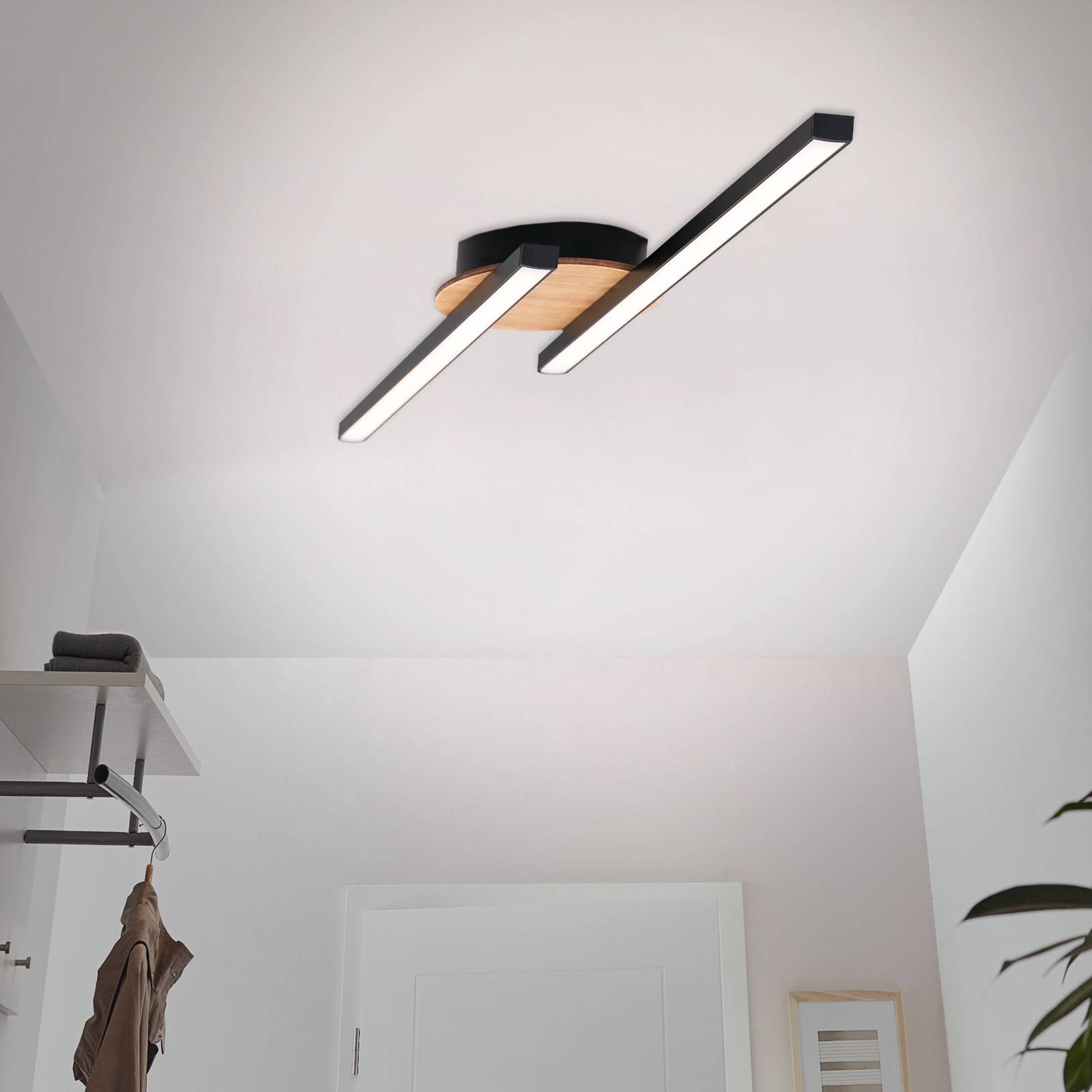 LED-Deckenlampe Go 2-flg schwarz/Holzdekor linear von Briloner