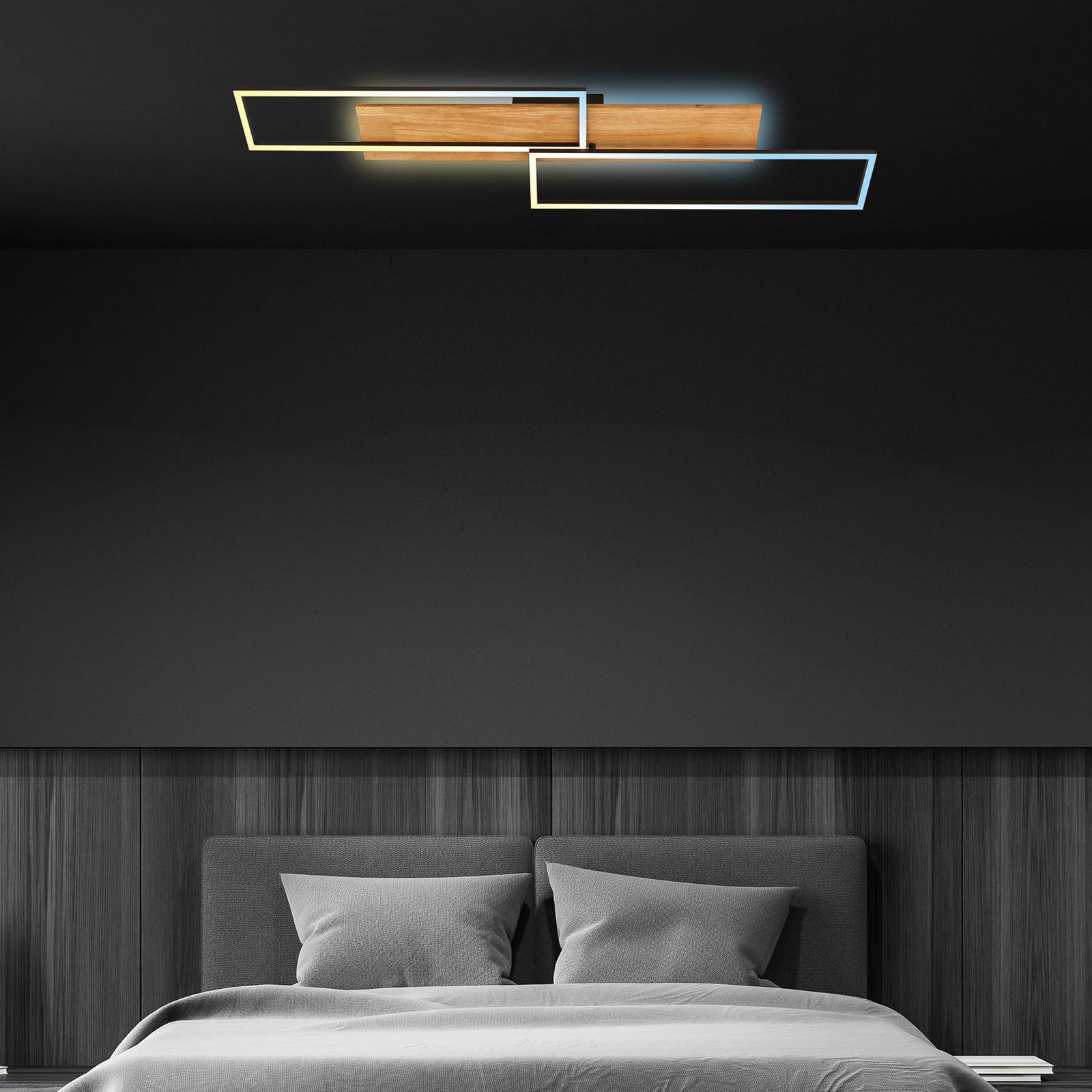 LED-Deckenleuchte Cornice, 110x25 cm, Holz, Fernbedienung LED-Deckenleuchte Cornice, 110x25 cm, Holz, Fernbedienung von Briloner