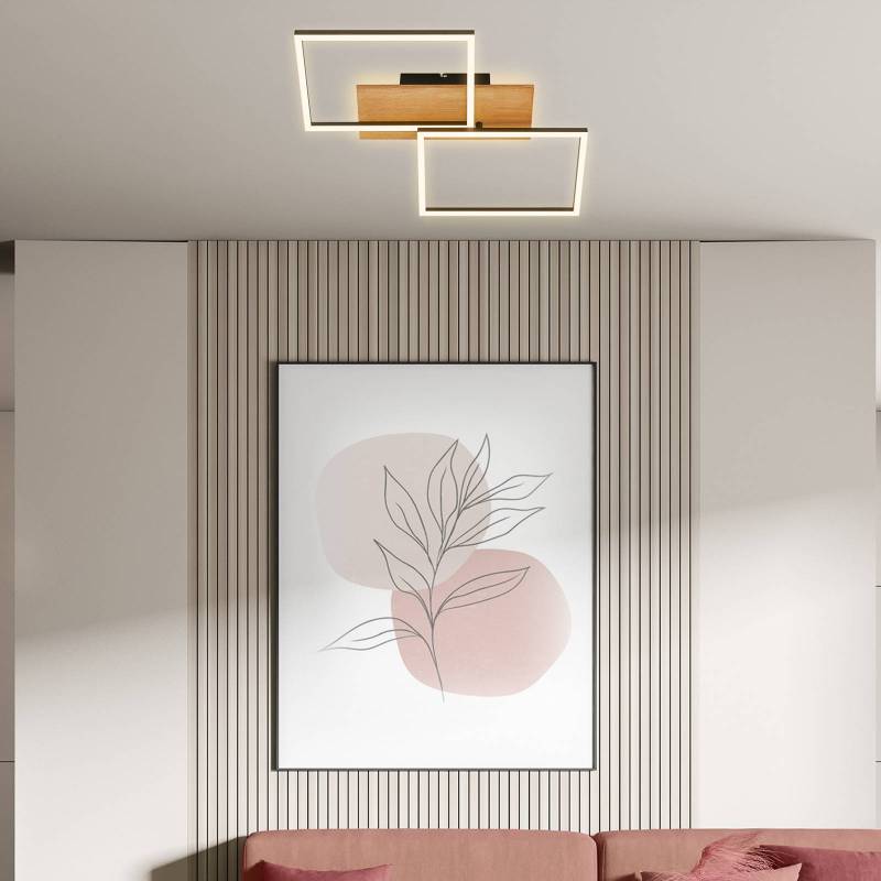 LED-Deckenleuchte Cornice, 50x41 cm, Holz, dimmbar von Briloner
