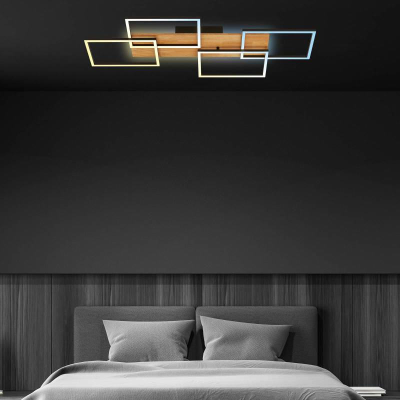 LED-Deckenleuchte Cornice, 95x41cm, Holz, Fernbedienung von Briloner