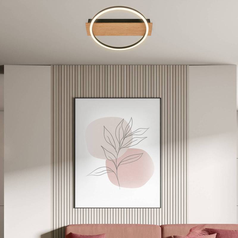 LED-Deckenleuchte Kada, Ø 30 cm, Holz, Metall, schwarz von Briloner