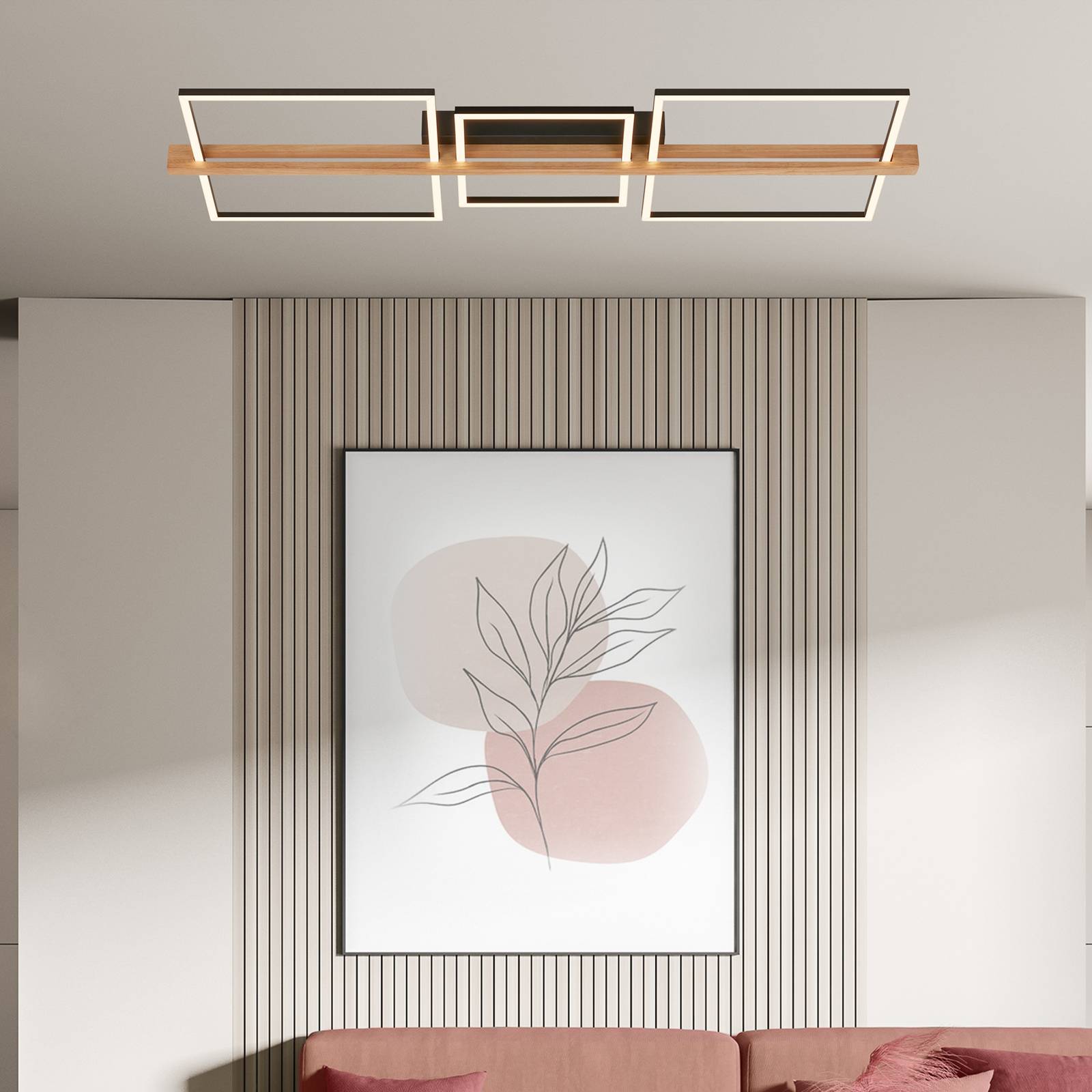 LED-Deckenleuchte Moldura, 108x35 cm, Holz, Metall, schwarz von Briloner