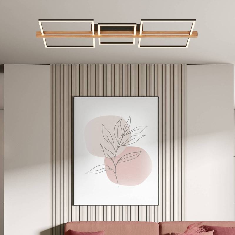 LED-Deckenleuchte Moldura, 108x35 cm, Holz, Metall, schwarz von Briloner