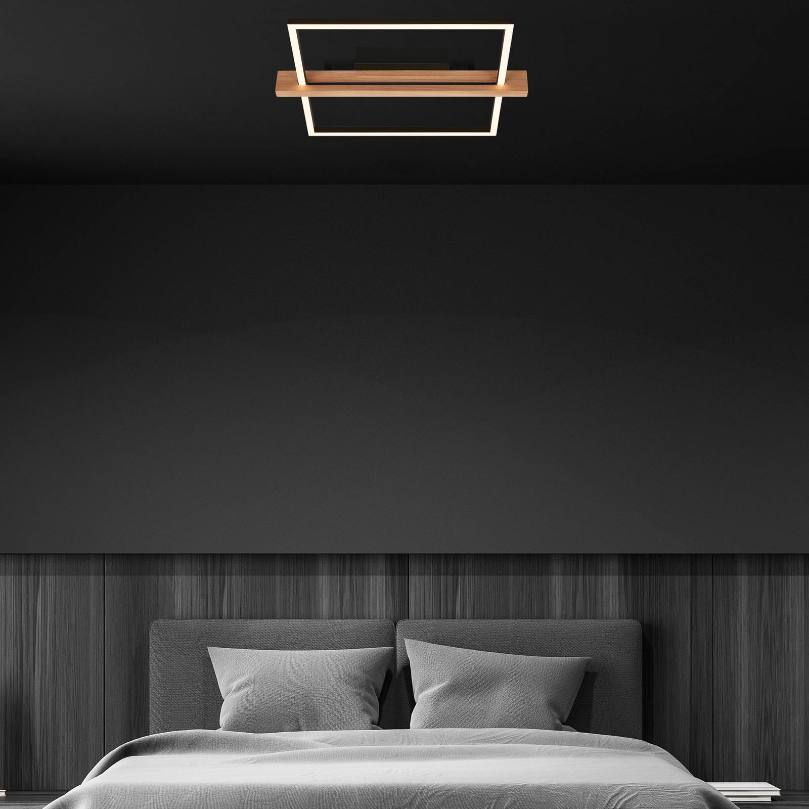 LED-Deckenleuchte Moldura, 43x35 cm, Holz, Metall, schwarz LED-Deckenleuchte Moldura, 43x35 cm, Holz, Metall, schwarz von Briloner