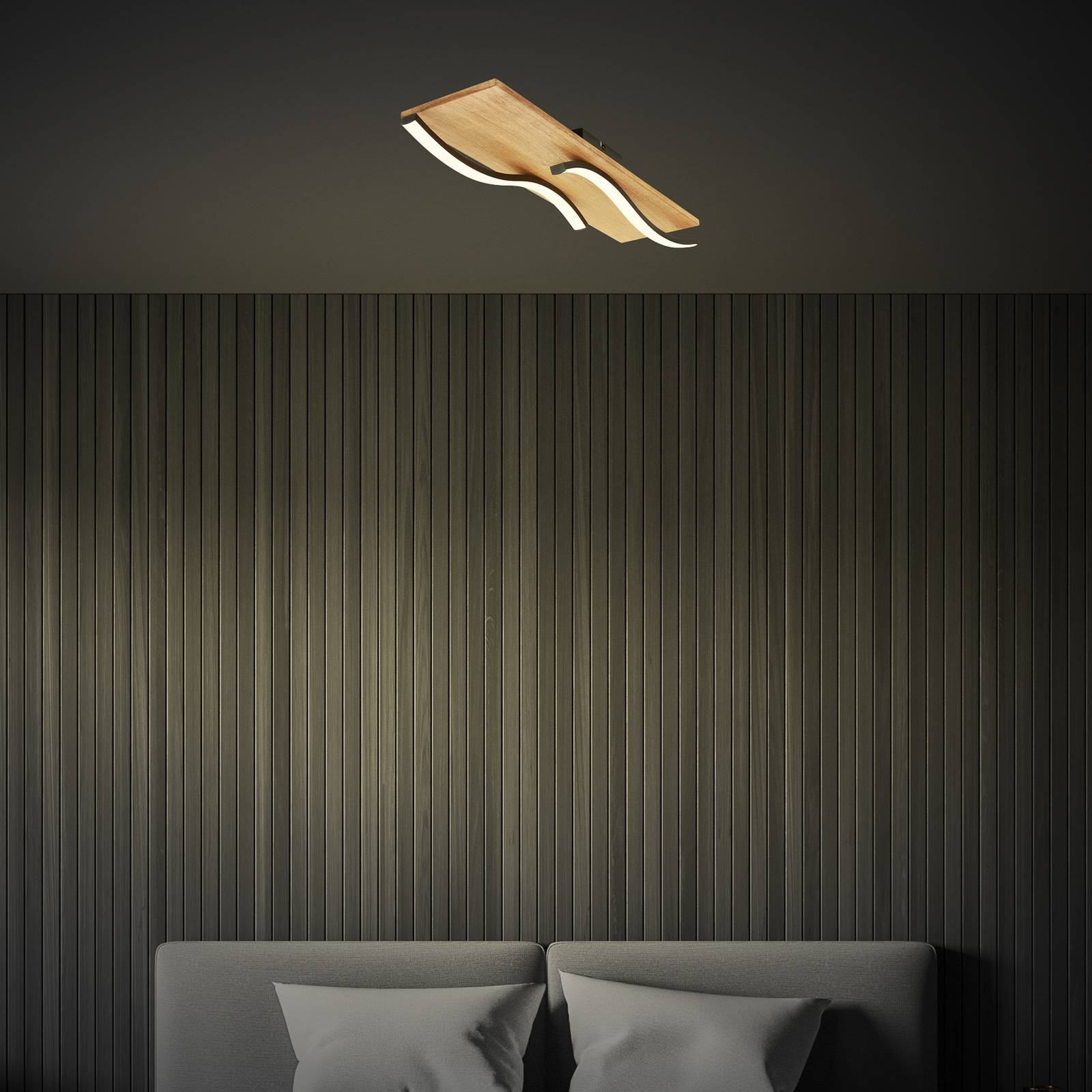 LED-Deckenleuchte Vinka, 55x14 cm, 2-flammig, holzfarben LED-Deckenleuchte Vinka, 55x14 cm, 2-flammig, holzfarben von Briloner
