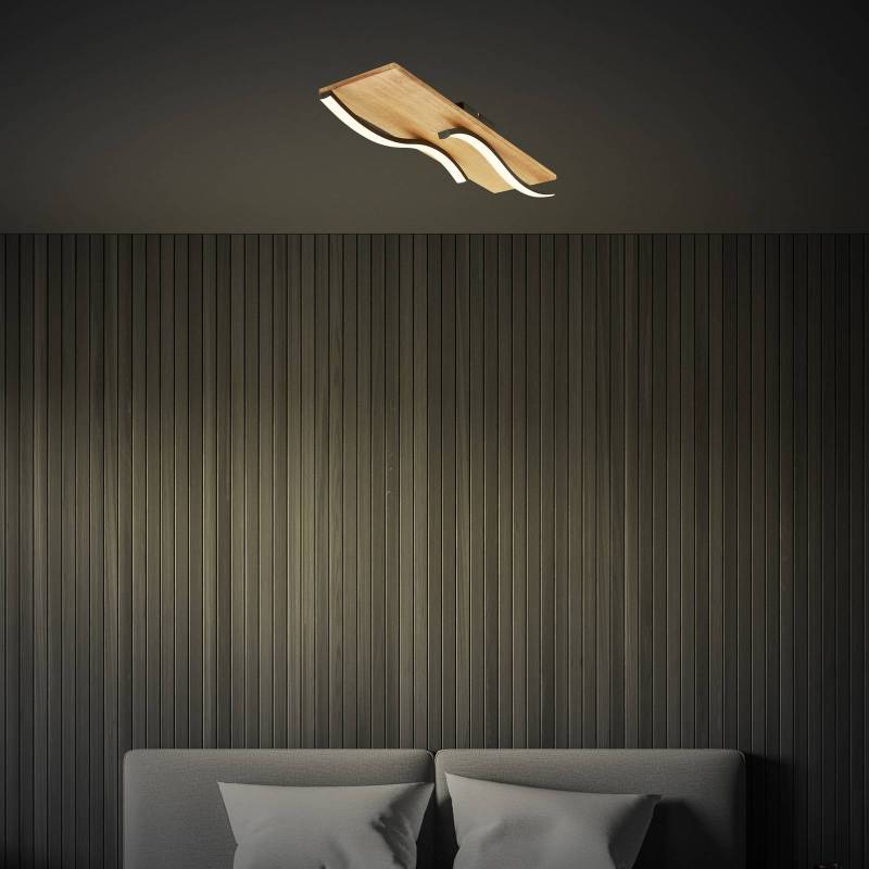 LED-Deckenleuchte Vinka, 55x14 cm, 2-flammig, holzfarben von Briloner