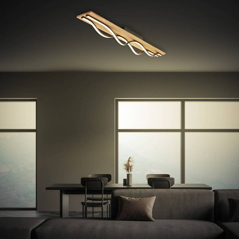 LED-Deckenleuchte Vinka, 98x11 cm, 2-flammig, holzfarben von Briloner