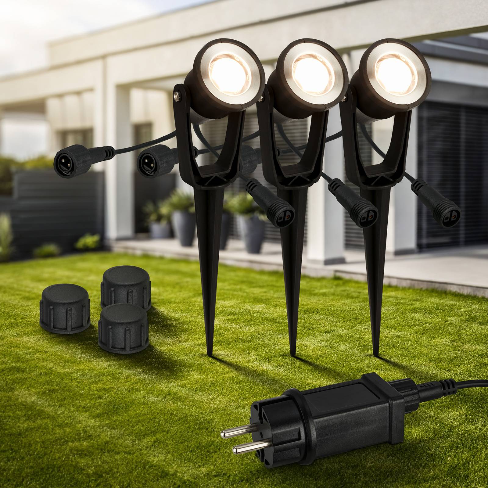 LED-Erdspießspot 3918035 12V 3er-Starterset, schwarz, Ø 5 cm von Briloner
