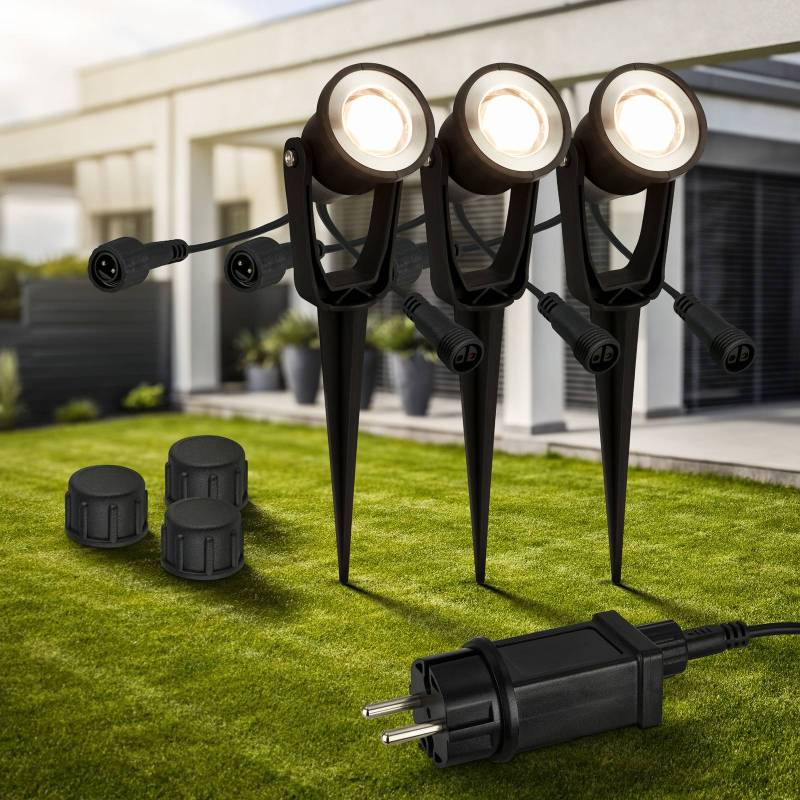 LED-Erdspießspot 3918035 12V 3er-Starterset, schwarz, Ø 5 cm von Briloner