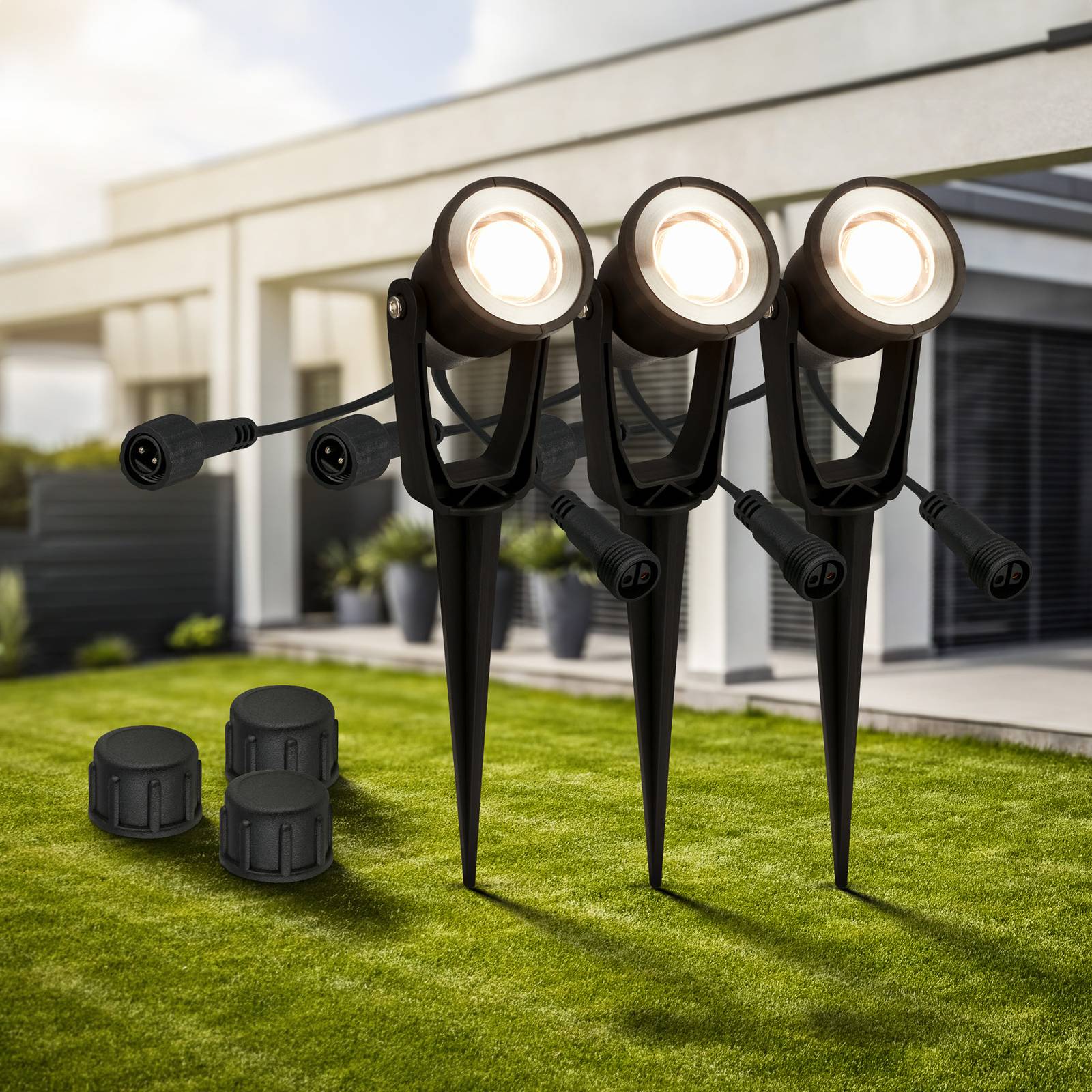 LED-Erdspießspot 3919035 12V 3er-Erweiterung, schwarz Ø 5 cm von Briloner
