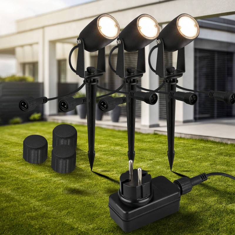 LED-Erdspießspot 3927035 12 V 3er-Starterset, schwarz Ø 4 cm von Briloner