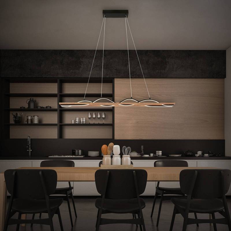 LED-Hängeleuchte Vinka, 2-flammig, Länge 98 cm, holzfarben von Briloner