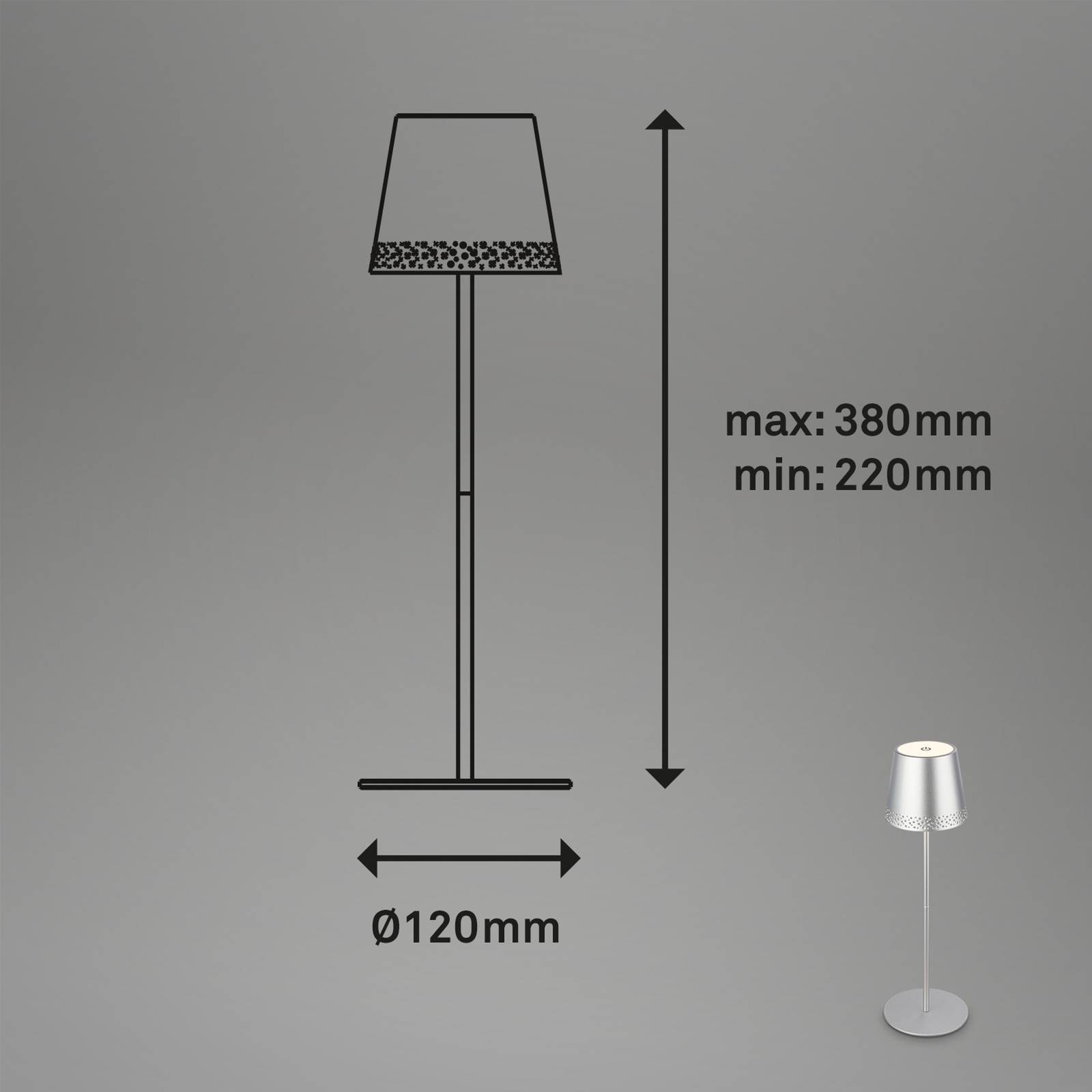 LED-Tischleuchte Kiki mit Akku 3.000K, chrom matt von Briloner