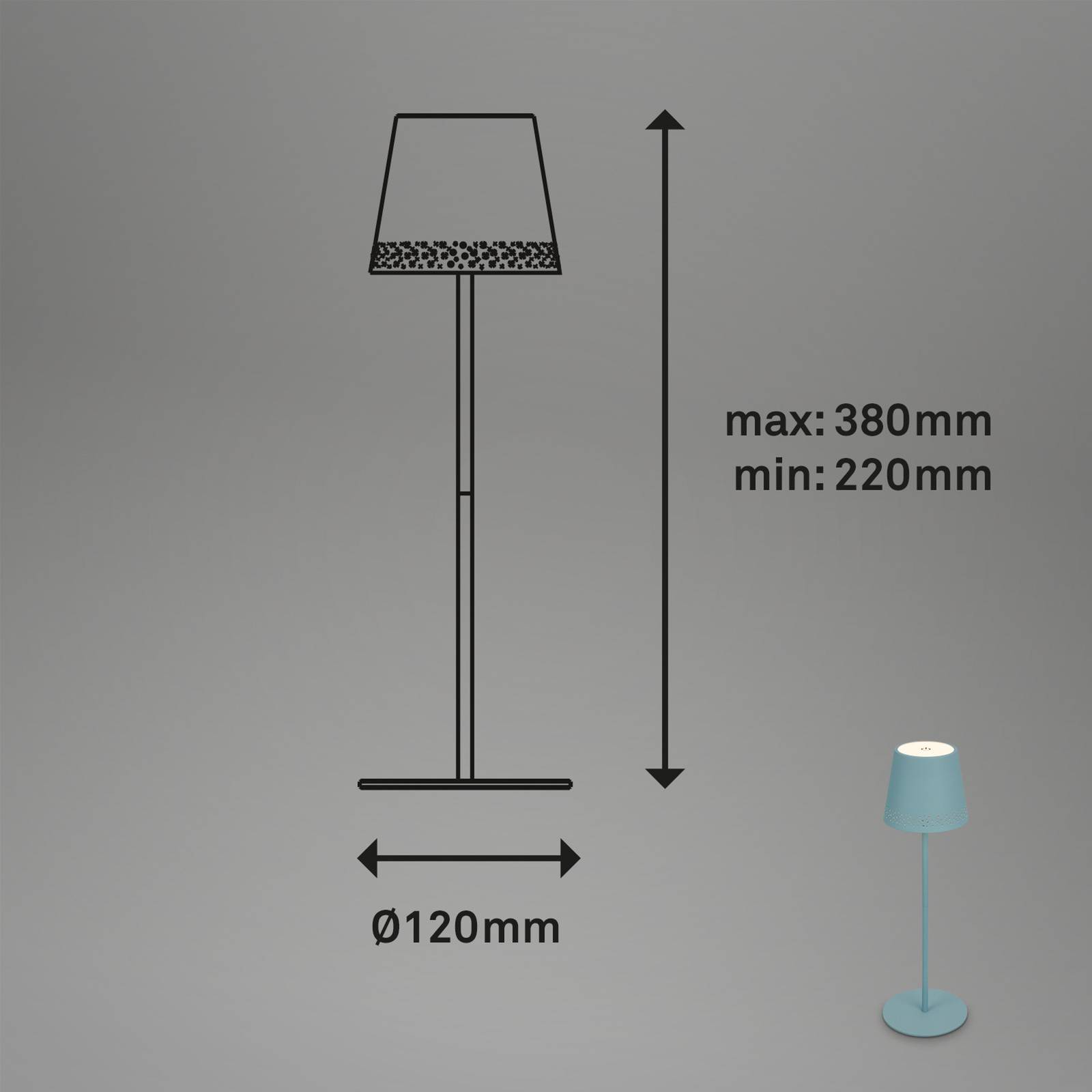 LED-Tischleuchte Kiki mit Akku 3.000K, taubenblau von Briloner