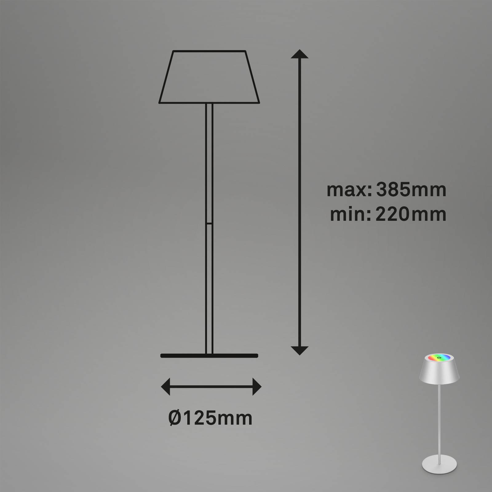 LED-Tischleuchte Kiki mit Akku RGBW, chrom matt von Briloner